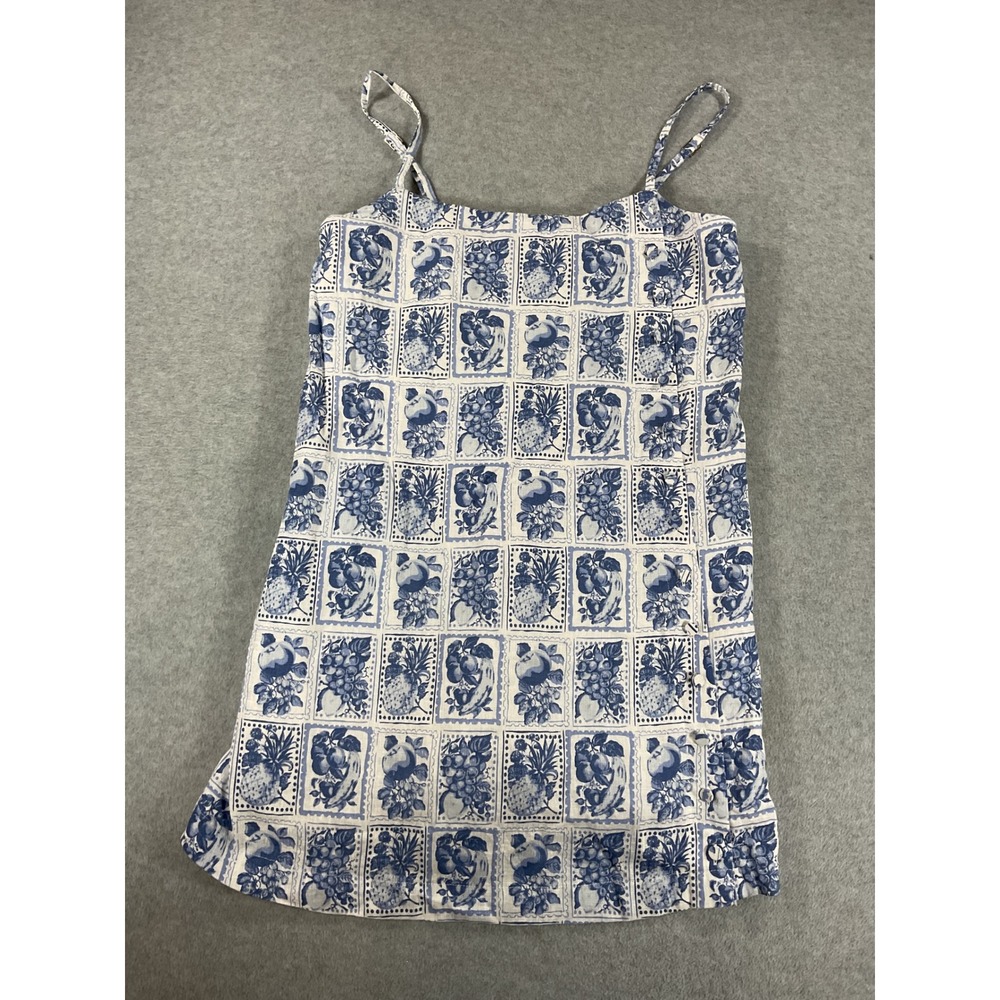 Abercrombie & Fitch Blue Fruit Stamp Print Linen Blend Romper Dress Small 2997